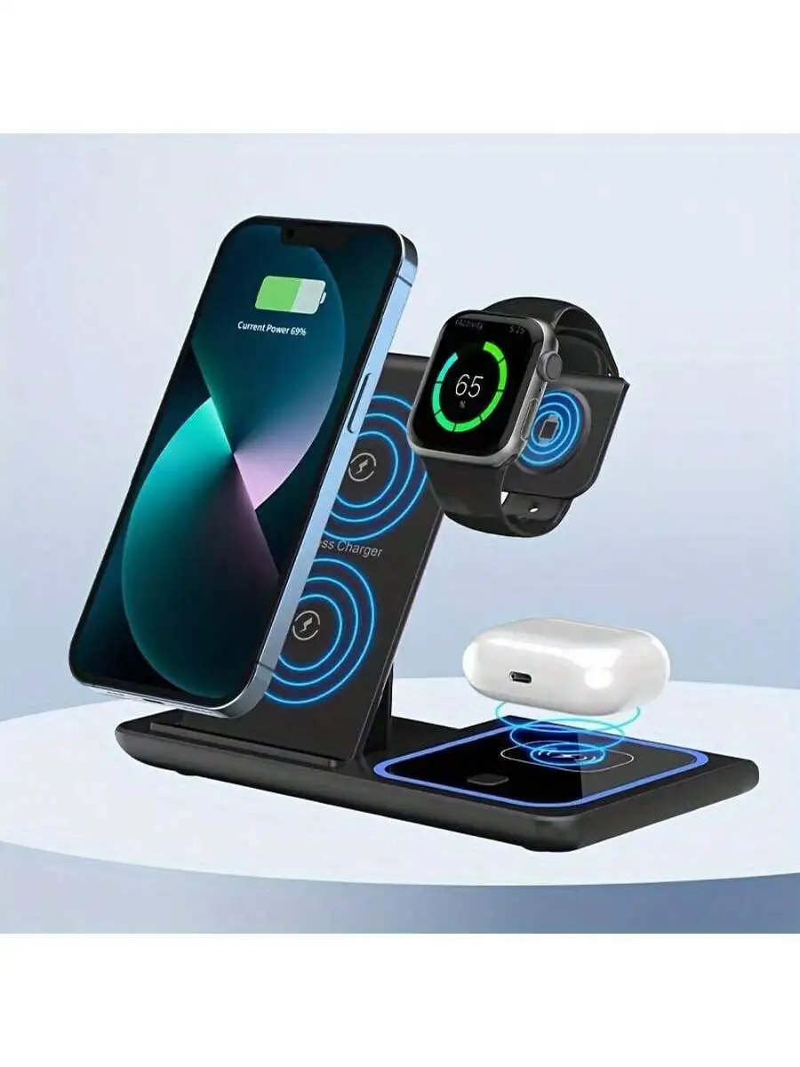 Wireless Charger 3 in 1 Compatible with iPhone 15 14 13 12 Pro Max 11 15W Fast Charging Dock Station Compatible with Apple Watch