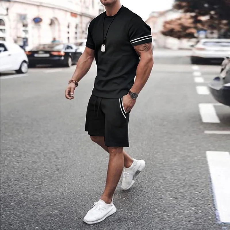 Summer new men's two-piece suit 3D digital printing personality fashion loose casual men's sports suit