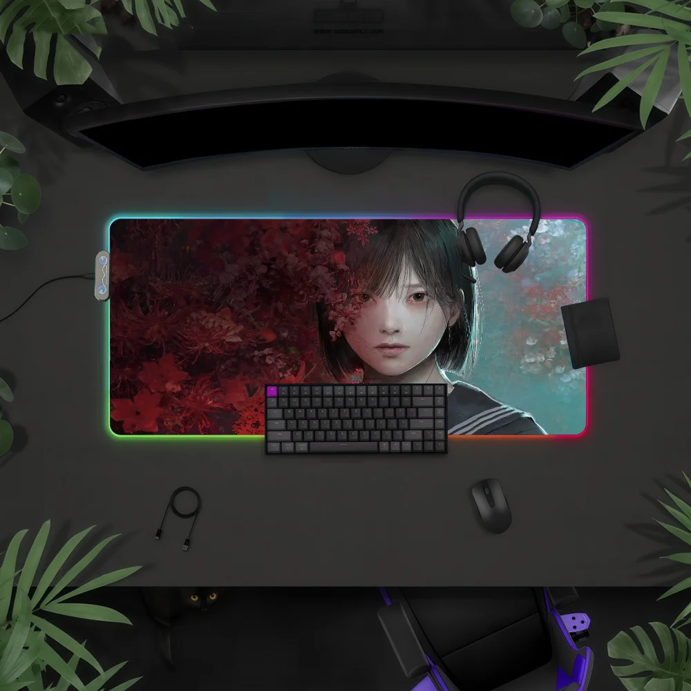 Game S-Silent H-Hill f-S Mouse Pad RGB LED Light Colorful Game Keyboard Non-slip Cover Desk-mat Surface Waterproof