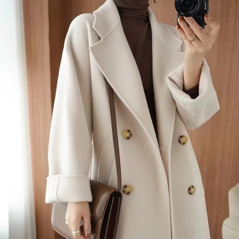 High quality identical 801 double-sided cashmere coat for women's long classic M family high-end 10% cashmere