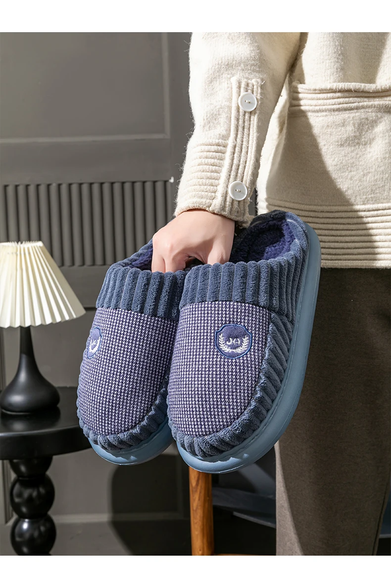 Herren-Plüsch-Fleece-Hausschuhe für den Winter, dicke EVA-Sohle mit bequemem Fußbett, weiche Hausschuhe für drinnen und draußen – Detail 10