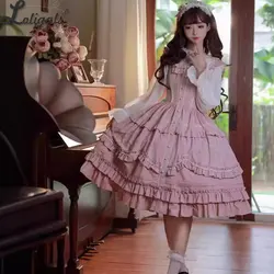 Abito classico Lolita Abito da festa midi ricamato senza maniche casual