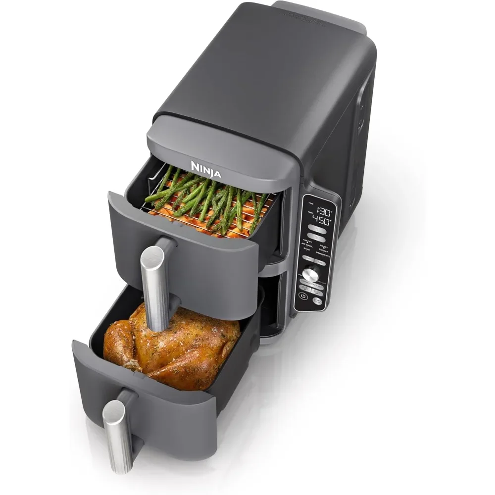 Air Fryer, DoubleStack Technology Cooks 4 Foods at Once, Compact Design, 10 QT, 6-in-1, Smart Finish & Match Cook