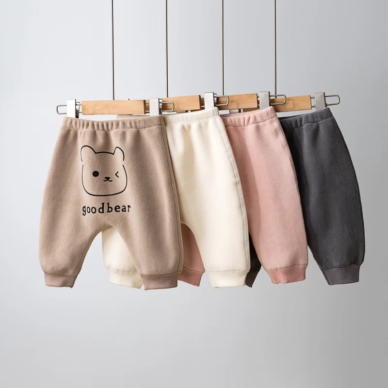 Winter Cozy Big Butt Pants for Babies Fleece-Line Loose Fit Harem Sweatpants Cartoon Bear Infants Boys Girls Thermal Trousers