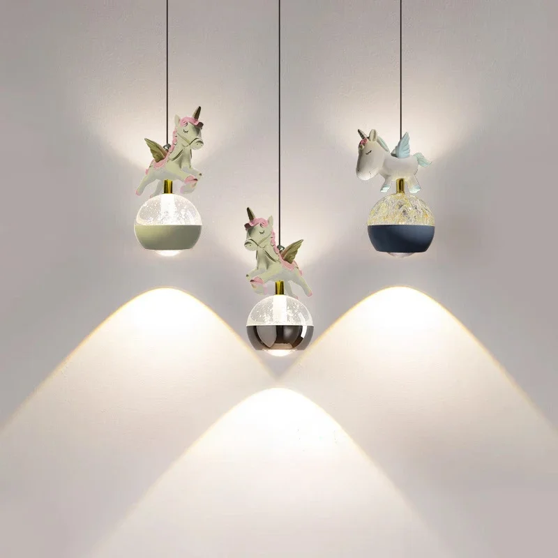 

Modern Cartoon Unicorn Bedside Pendant Light Lustre Ball Ceiling Chandelier Home Decor Children's Bedroom Study Led Hanging Lamp
