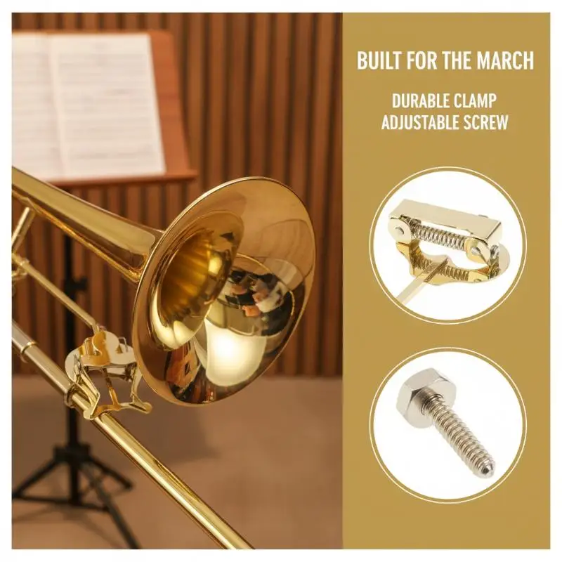 Trombone Sheet Music Lyre Holder Metal Portable Clip Stand for Wind Instrument Practice and Stage Use