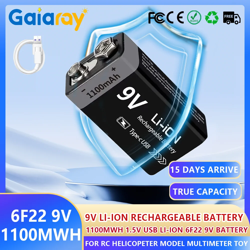 

1-12 шт. 9 В аккумуляторная батарея 1100 мАч USB Type-C перезаряжаемая литий-ионная батарея 6F22 9 В для радиоуправляемого вертолета модель мультиметра игрушка