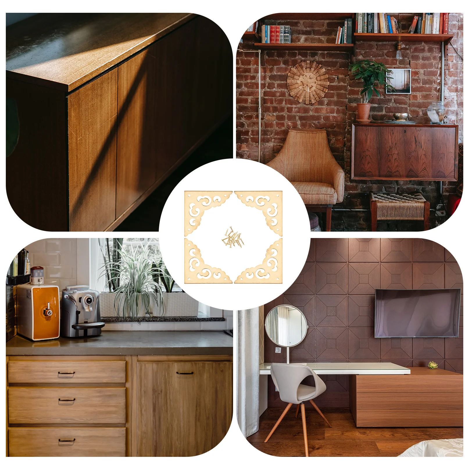 

4Pcs Copper Corner Protectors Premium Brass Furniture Accessories Durable Easy Install for Cabinets Shelves Chairs