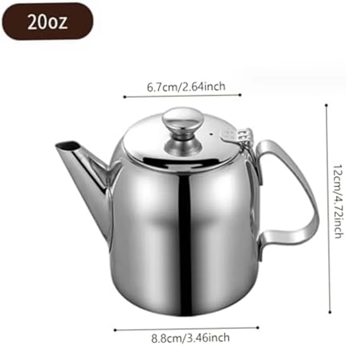 A23G Stainless Steel Teapot 20 Oz Spill-Proof Metal Teapot with Short Straight Spout Cold Water Jug Coffee Kettle Tea Kettle