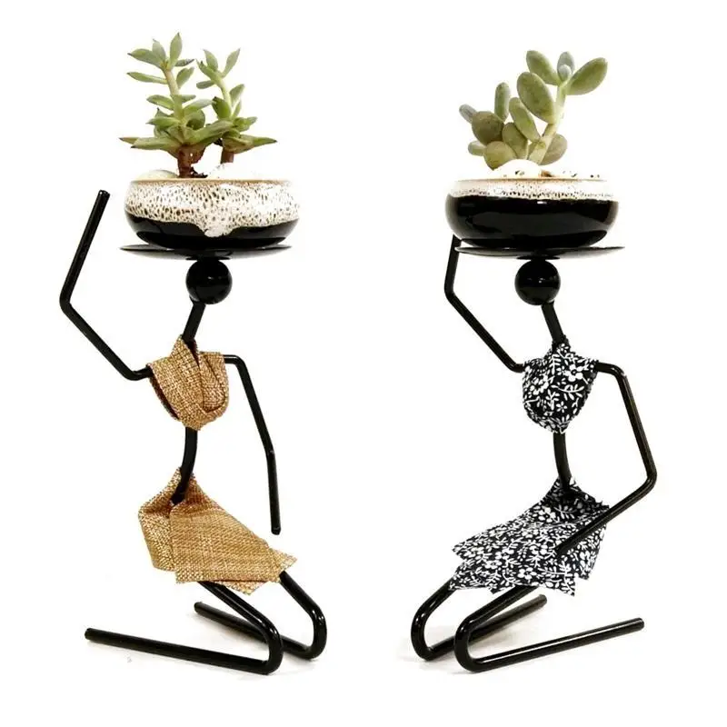 652F Durable Metal Flower Pot Anti Corrosion Stable Rustproof African Woman Pot Tabletop Ornament for Home Office
