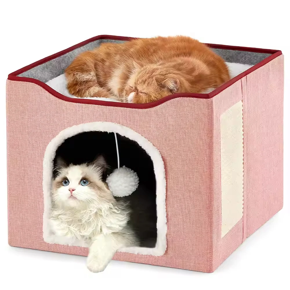 Songci Wholesale Cube Cute Foldable Folding Portable Fabric Multifunctional Indoor Cat Scratcher House Pet Bed