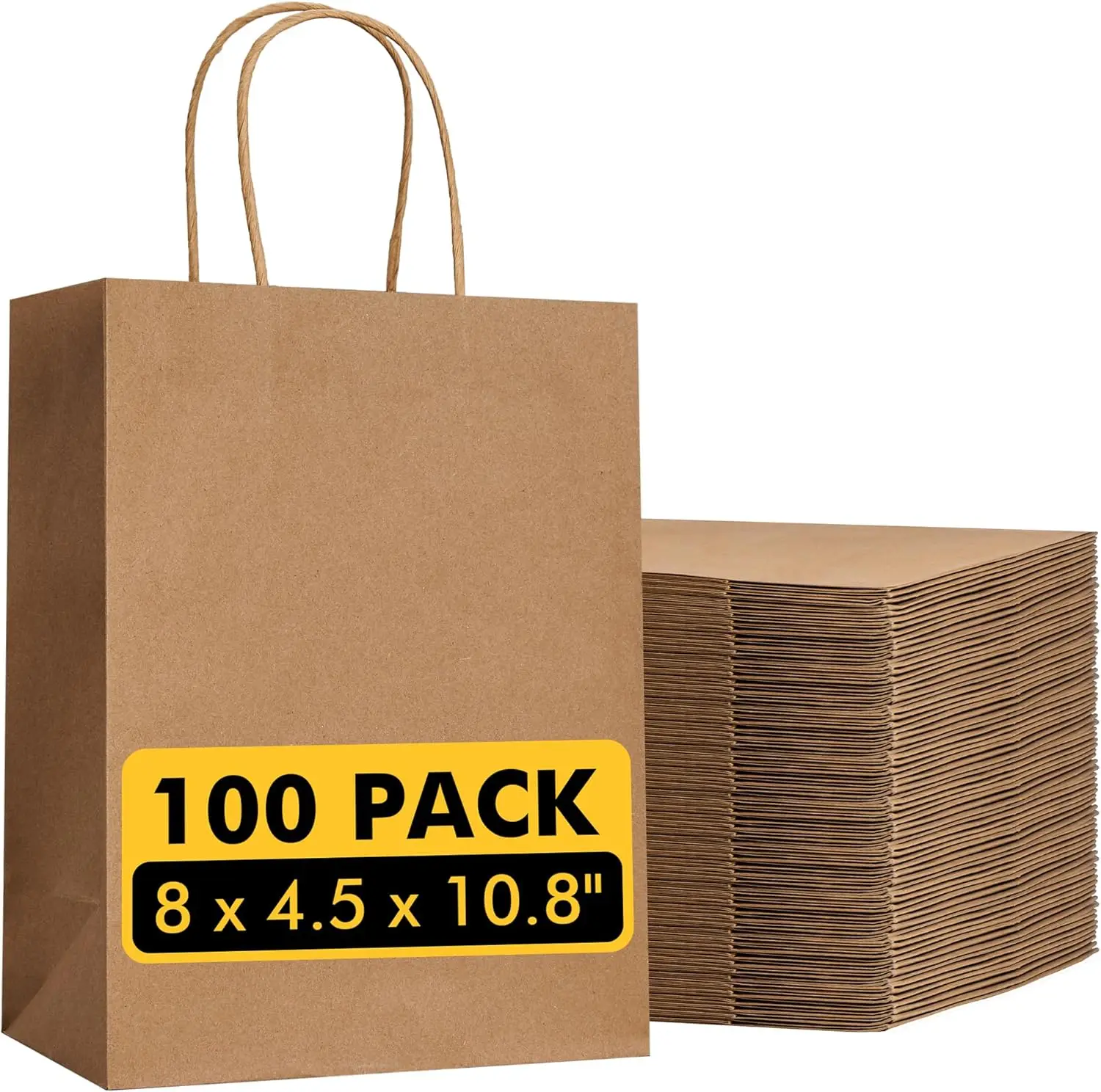 

Brown Kraft Paper Bags with Handles, 100Pcs Bulk, 8x4.5x10.8 Inch for Gifts, Retail, Party