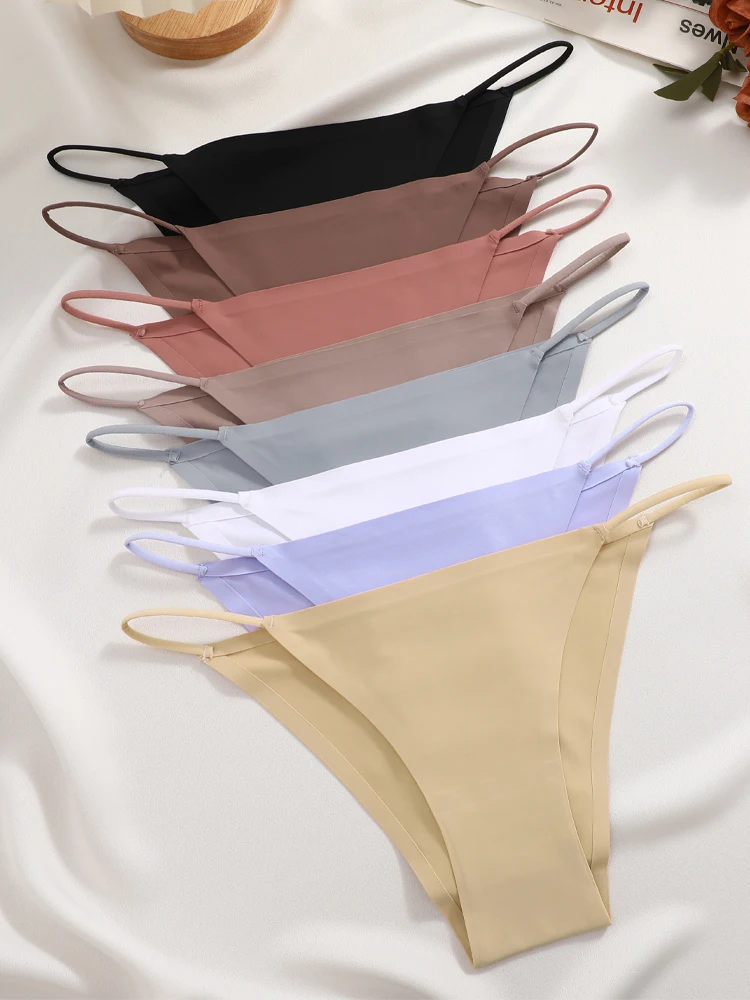 FINETOO 6Pcs Seamless Ice Silk Underwear for Women Sexy Thin Strap Briefs Girls Low Waist Breathable Panties No Trace Lingerie image 4
