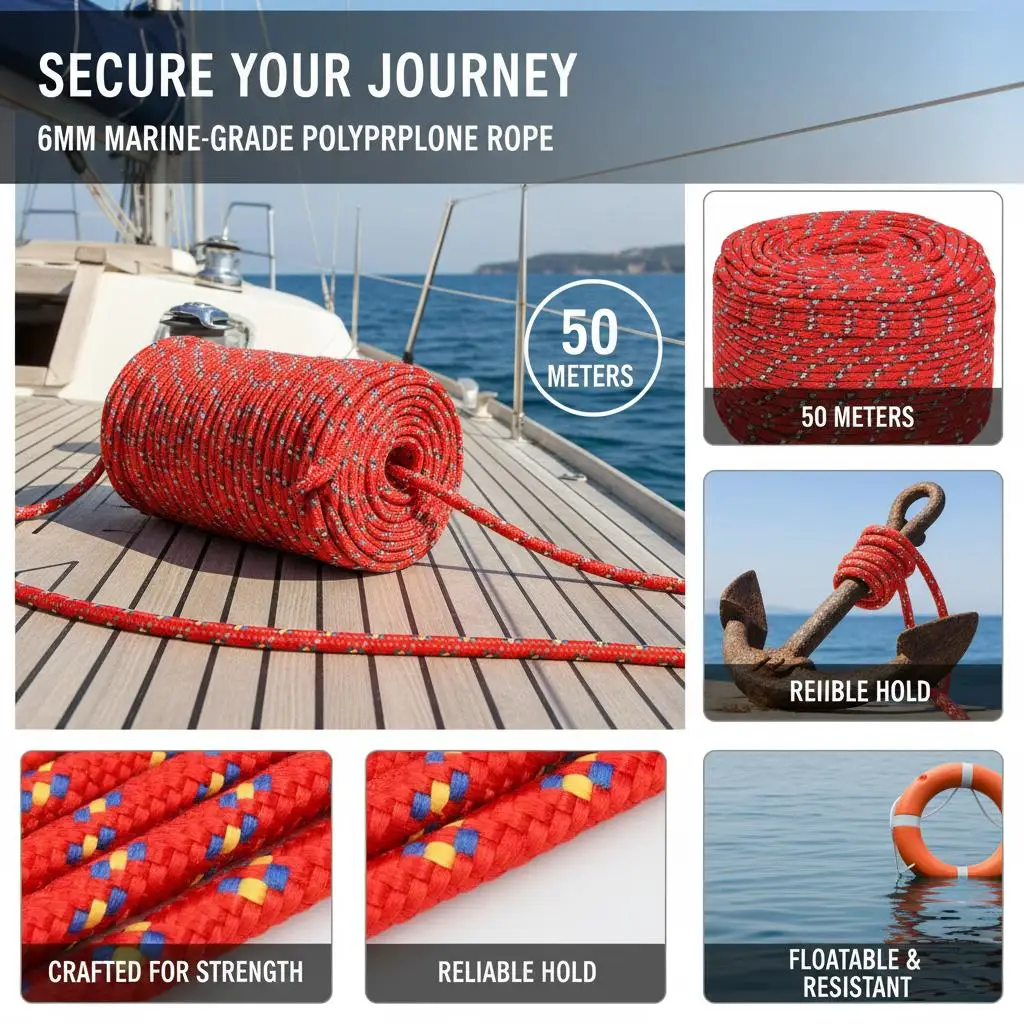 Rote Bootsleine 6 mm x 50 m aus Polypropylen, Bruchlast 240 kg, für Anlegen und vielseitigen Außeneinsatz – Detail 6