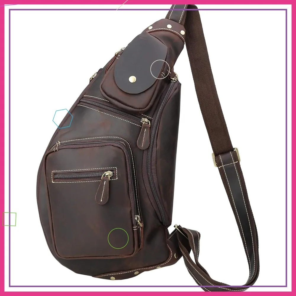 

Full Grain Leather Cross Body Sling Bag Chest Bag Backpack Outdoor Camping Tactical Daypack
