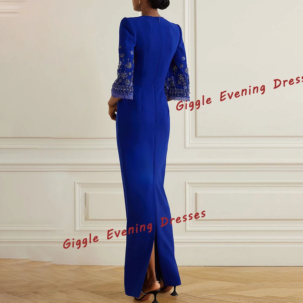 Giggle Crepe O-Neck Exquisite Beading Prom Gown Saudi Arab Nobility Ankle-Length Formal Evening Party Dresses for Women 2024