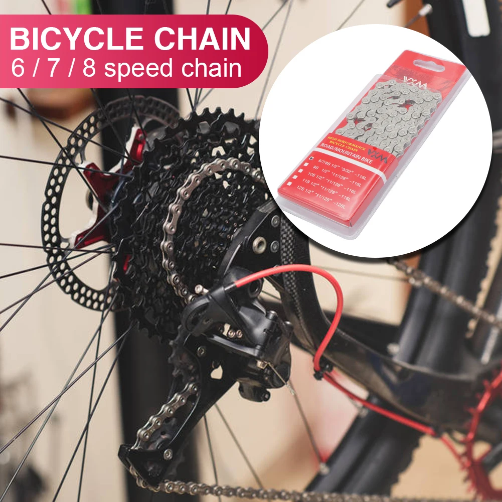 

2021 6 7 8 Speed Carbon Steel Chain 1/2 x 2/32 inch 116 Links Bike Tool Measure Hook Cycling for Mountain Road Bike