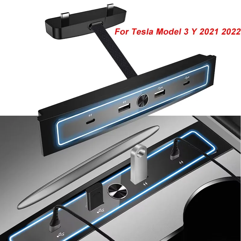 테슬라 모델 3 Y 2021-2022 27W 고속 충전기 USB 스플리터 허브 지능형 도킹 스테이션 전원 확장 고속 충전