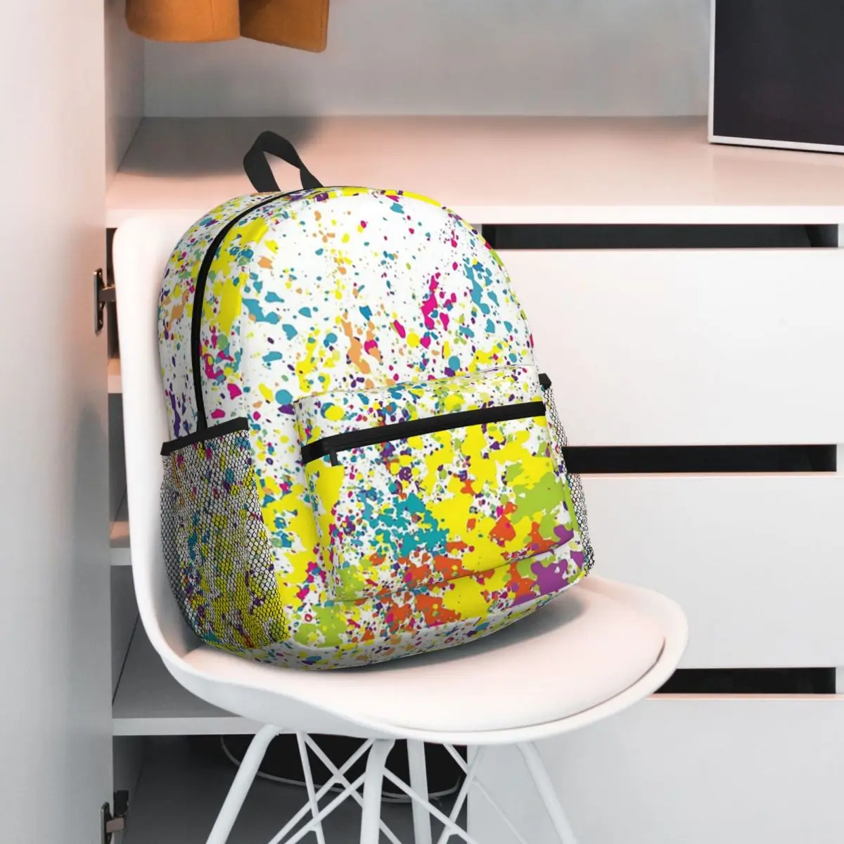 Multicolored Paint Splatter Artist Graffiti Backpack Daypack Large Capacity Kids BookBag School Bag Shoulder Bags for Men Women
