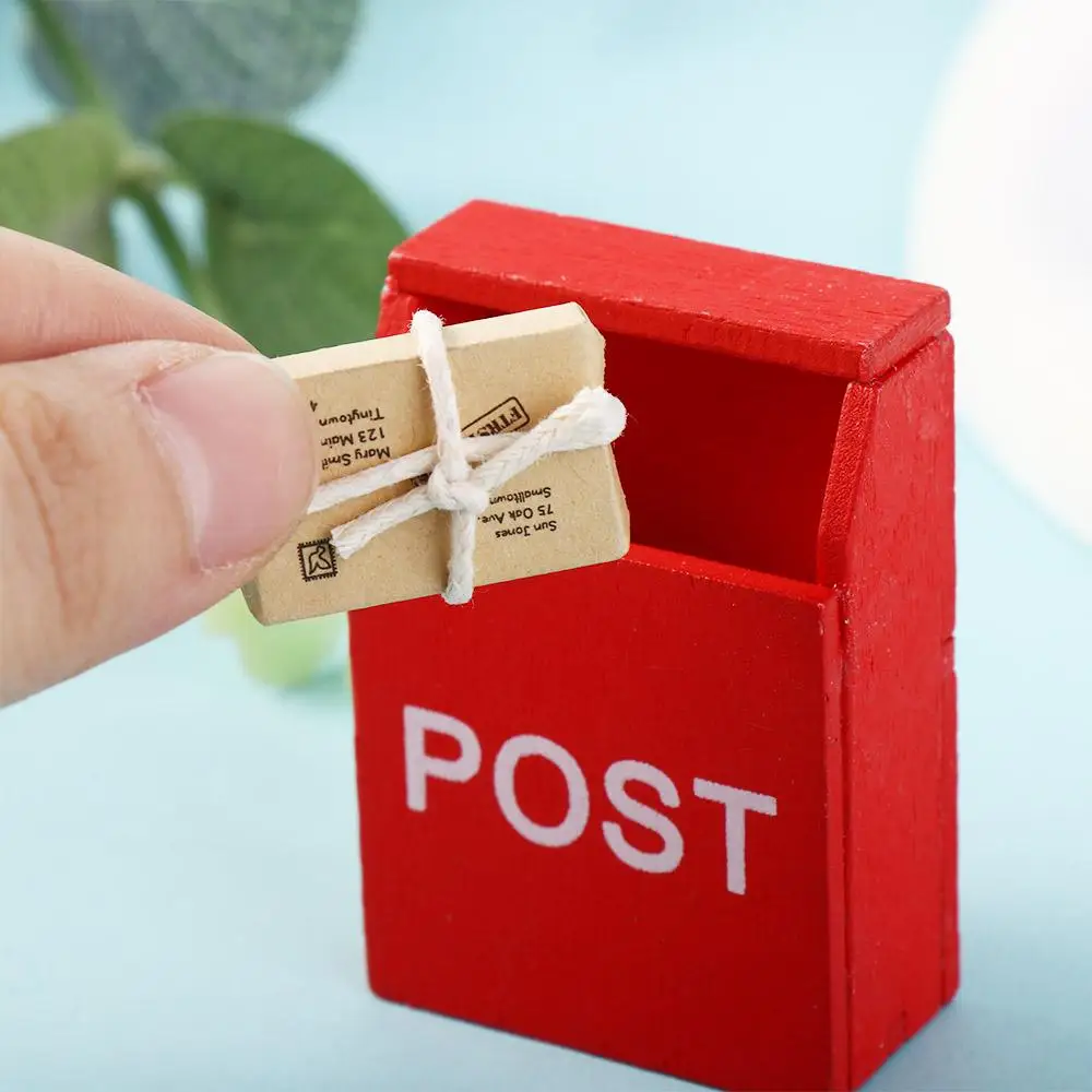 Decoration Toy Decorative Craft Simulation Furniture Toy Mini Mailbox Dollhouse Miniature Letter Box With Mail Sack Postcard