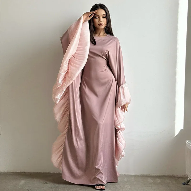 

Eid Silky Satin Muslim Abaya Dress Batwing Abayas for Women Dubai Party Kaftan Arab Long Robe Jalabiya Islamic Vestidos Largos