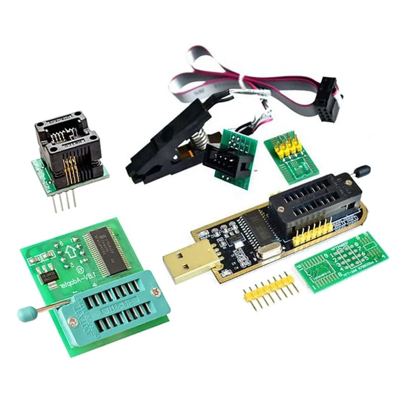 

EEPROM BIOS USB Programmer CH341A + SOIC8 Clip + 1.8V Adapter + SOIC8 Adapter For 24 25 Series Flash