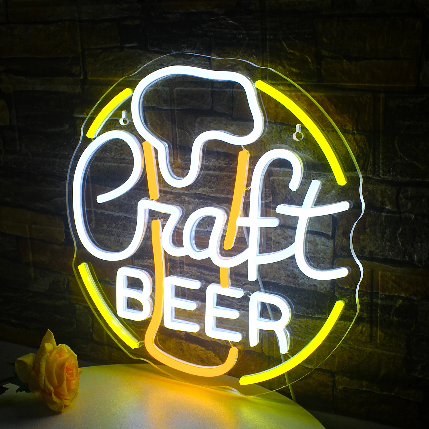 Craft Beer Neon Signs Yellow White Round LED Pruduct Sigh Lights For Wall Decor Beer Bar Pub Tavern Hotel Club Party Decorations