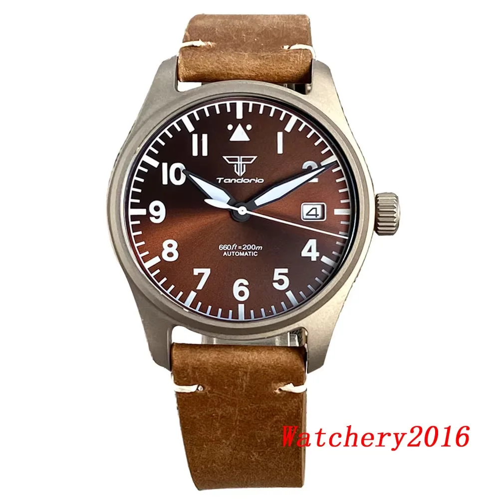 متعدد نمط الأخضر مضيئة الهاتفي Tandorio 39 مللي متر الطيار الياقوت الزجاج التيتانيوم حالة NH35/PT5000 حركة التلقائي الرجال الغوص ساعة #3