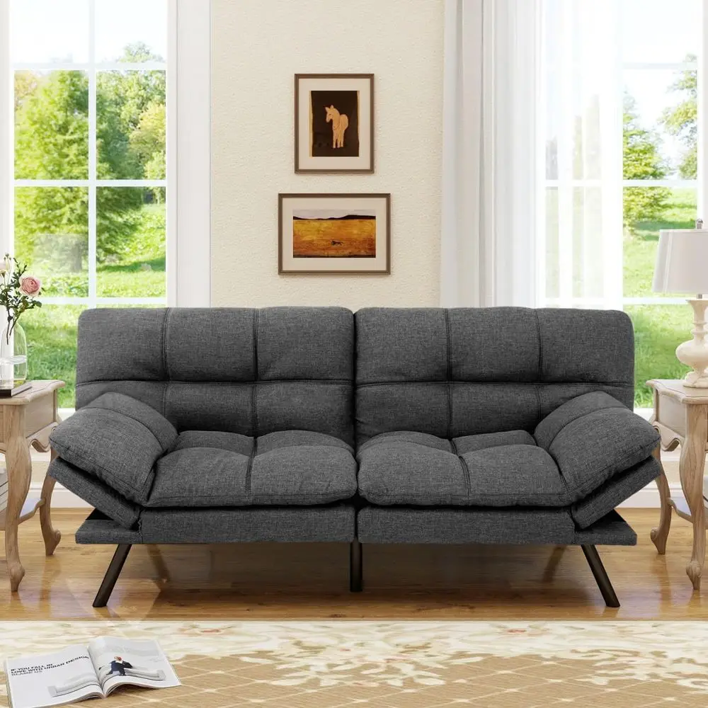 

Grey Convertible Sofa Bed, Upholstered Small Couch with Adjustable Backrest, Loveseat Sleeper for Compact Living Spaces
