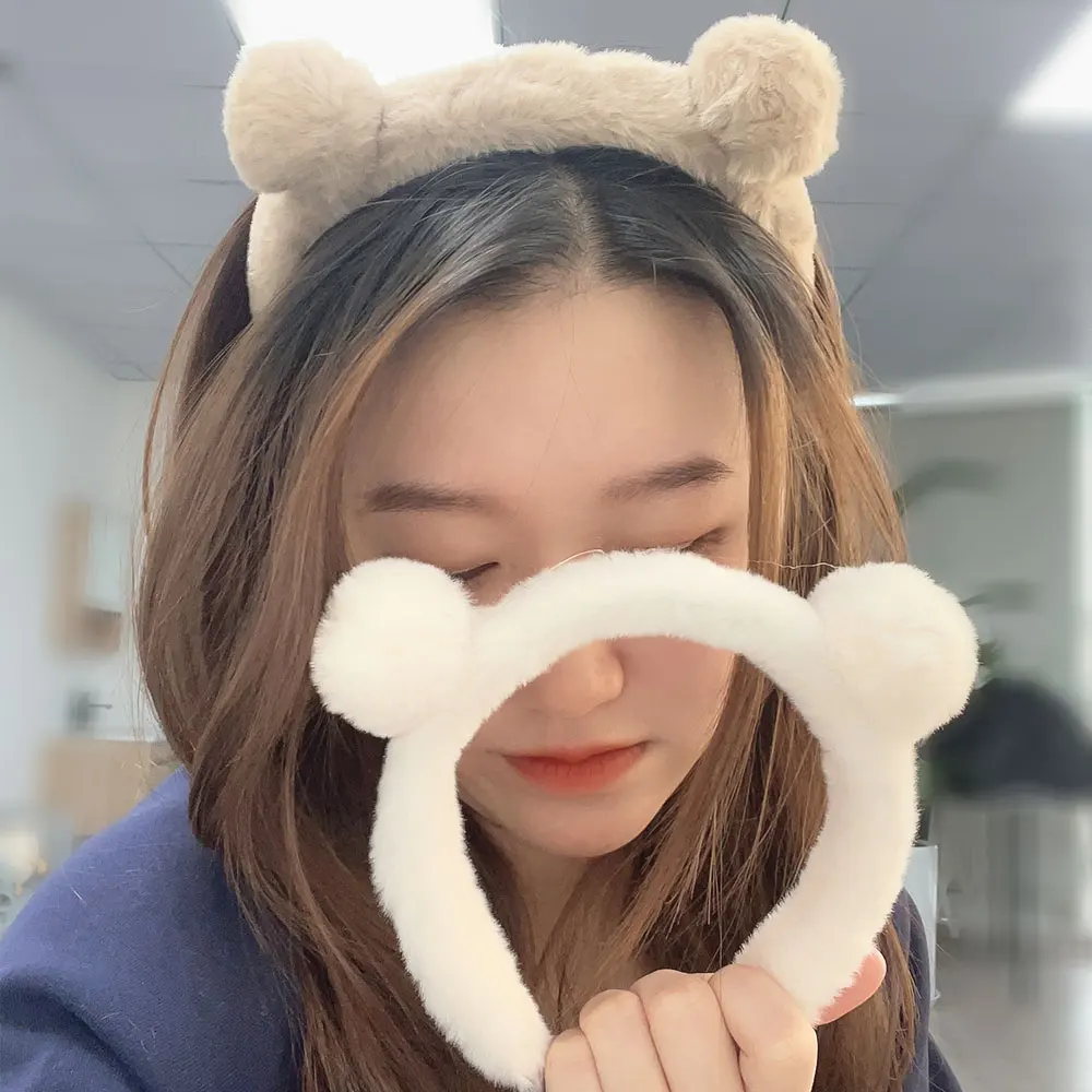 Women Plush Bear Headband Cute Hariy Headhoop Spa Face Wash Makeup Broken Hair Holder Girls Cartoon Head Hoop Party Headwear