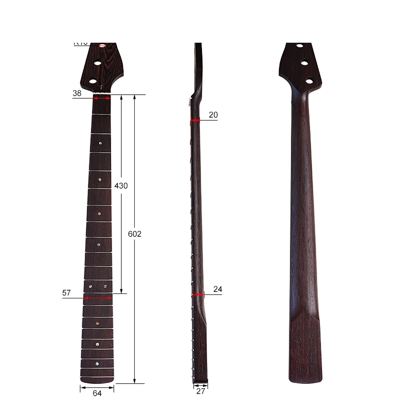 4 String Electric Bass Guitar Neck Wenge Guitar Neck 20 Frets Bass Guitar Neck 64mm Heel Width Good Handicraft