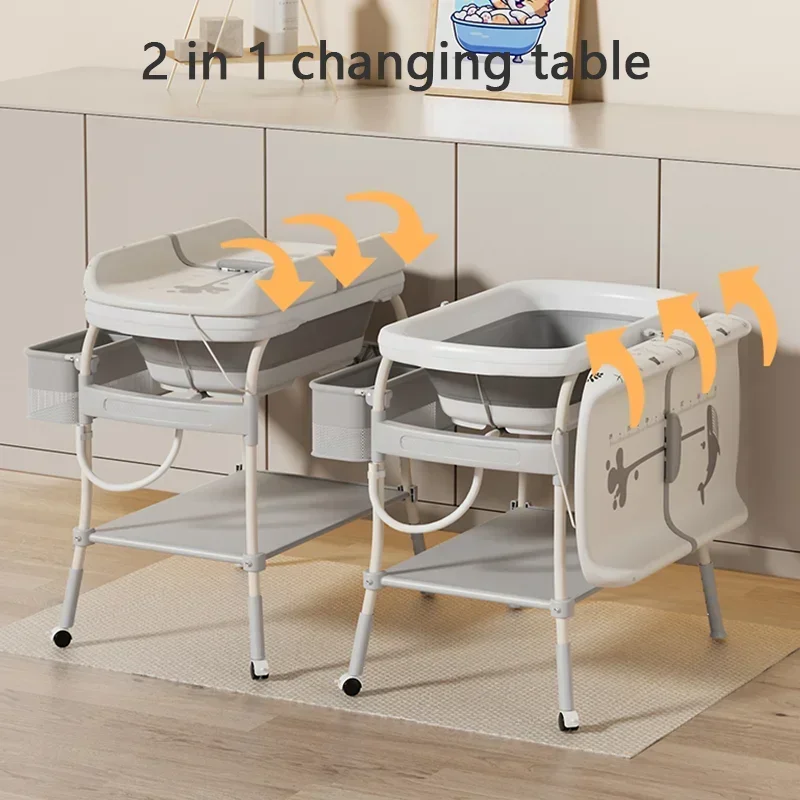 Baby Changing Table with bathtub Foldable Infant Diaper Changing Station with Storage Tray