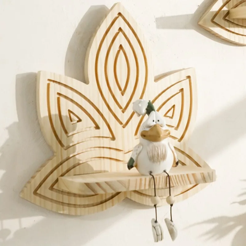 Lotus Shaped Pine Wood Wall Flower Pot Holder Handmade Wooden Craft for Home Decor Plant Shelf Wall Mounted Planter Gift Idea