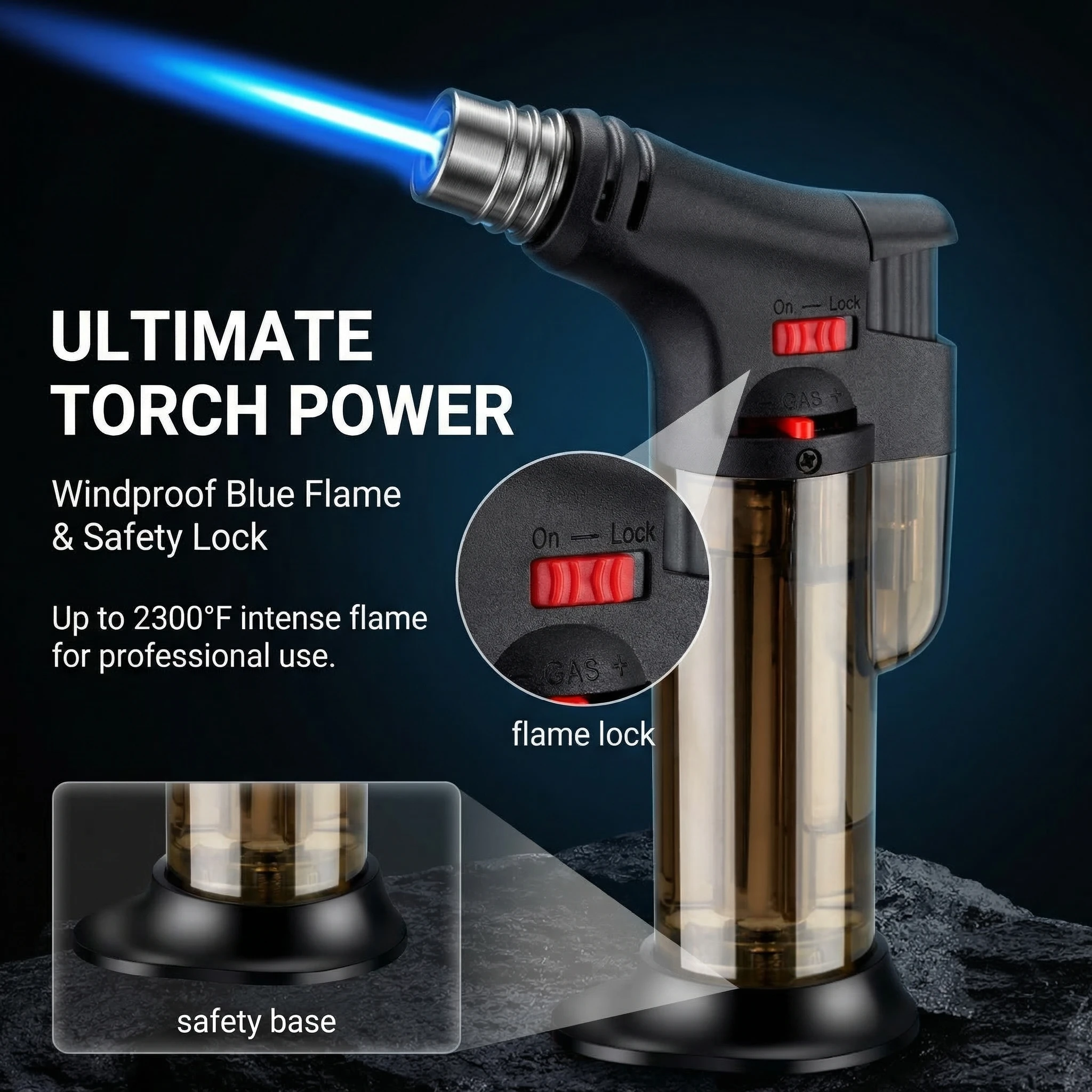 

High-Temp Jet Torch Lighter, Windproof Blue Flame with Adjustable Flame & Lock, Refillable Butane Torch for Moxibustion, Cigar