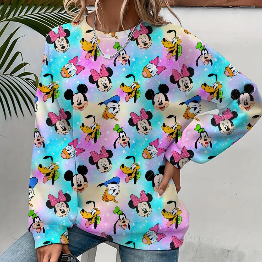 Disney Mickey Mouse Women\'s Hoodie Cartoon Printed Harajuku Long Sleeve Cute Hoodie Casual Loose Sportswear Fashion Top Clothing