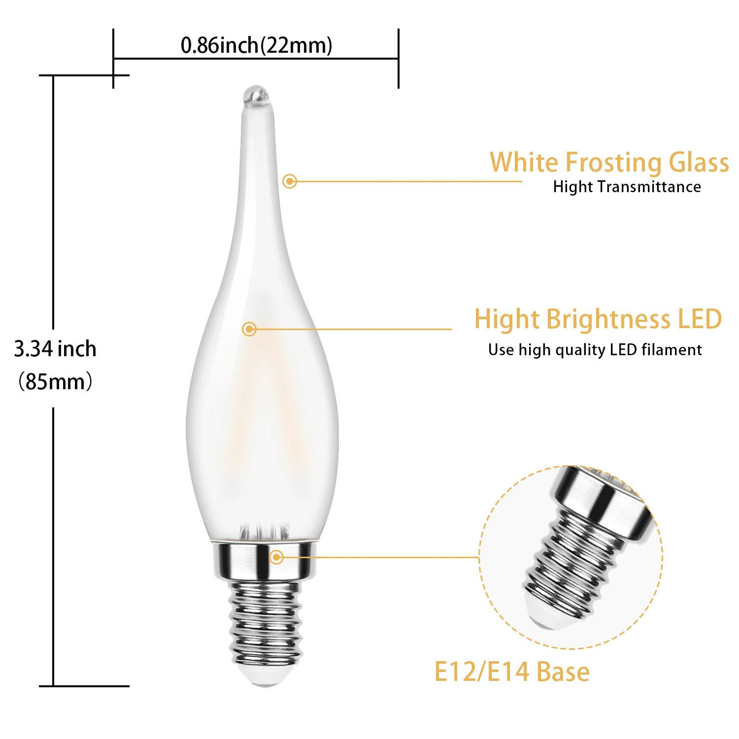 C22 Frosting Led Bulb E14 E12 1.5W Filament Lamp 110V 220V Crystal Chandelier Ceiling Light Vintage Warm White Decoration Lights