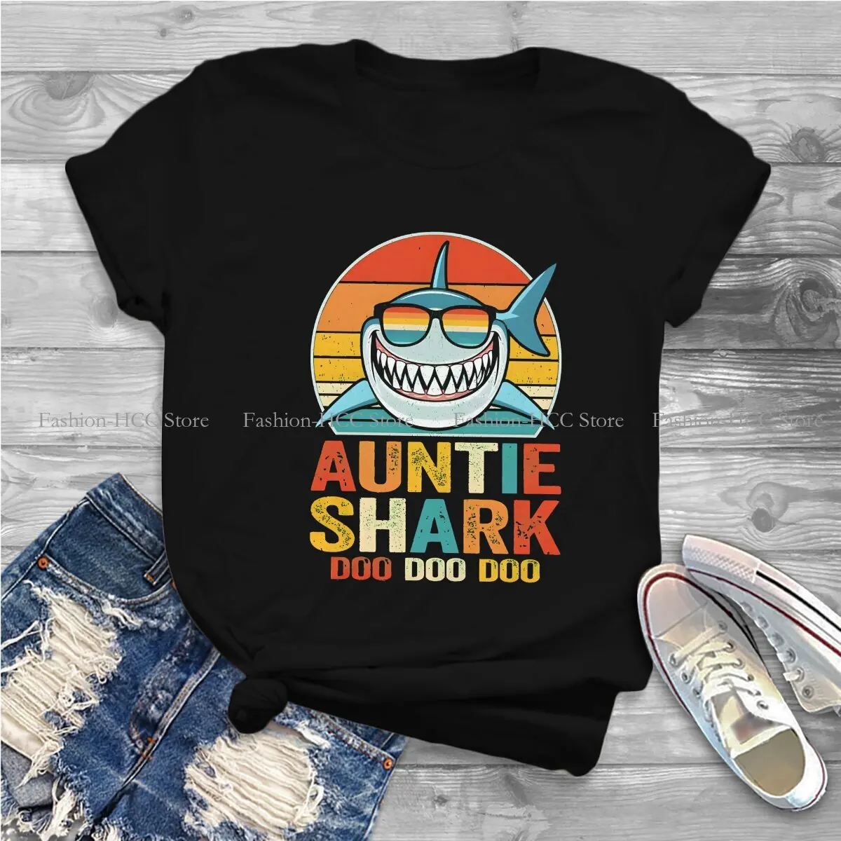 Shark Wild Animal Polyester TShirts Auntie Shark Doo Doo Doo Distinctive Homme T Shirt Hipster Clothing