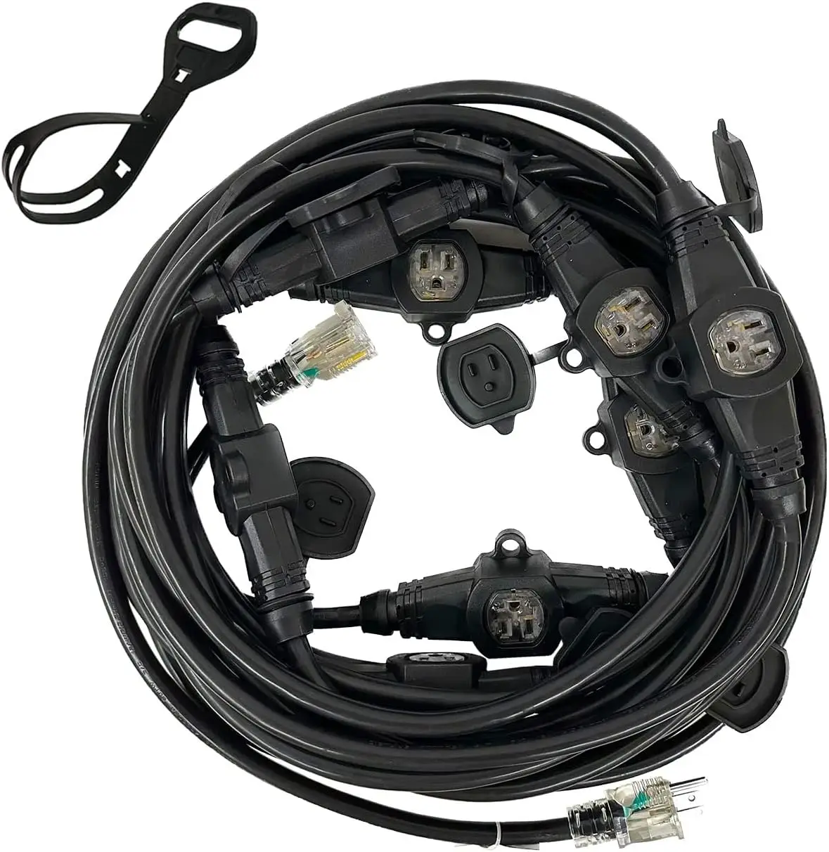 Multi-socket heavy duty extension cord, 9 sockets evenly spaced every 5 feet, indoor/outdoor lighting, backstage stage