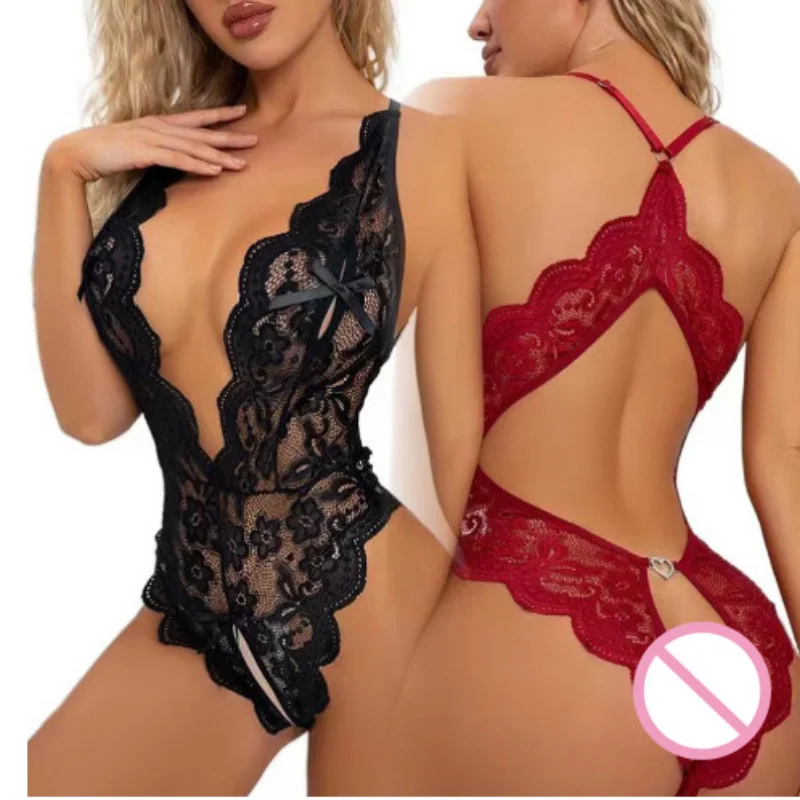 

Cosplay Sexy Lingerie One Piece Bodysuit For Women Erotic Role Play Costume Lace See Through Crotchless Open Bra Underwear Dress