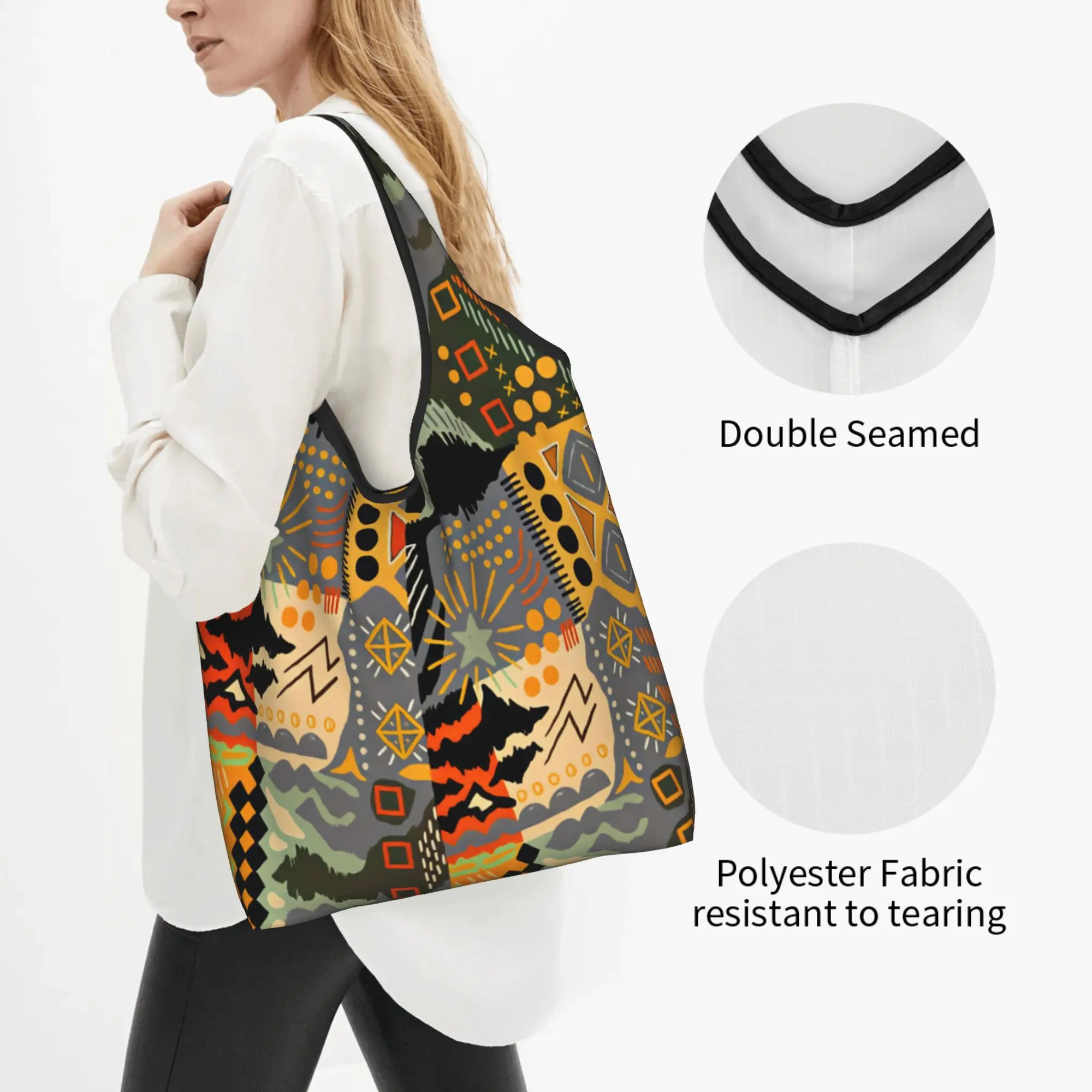 Custom Abstract Graffiti Art Y2K Style Shopping Bag Women Portable Groceries Geometric Seamless Pattern Tote Shopper Bags