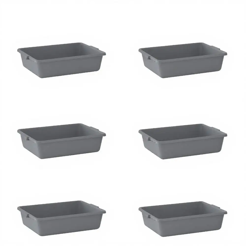 

6-Pack 20x15x5 6.5 Gallon Gray Plastic Bus Tub/Box