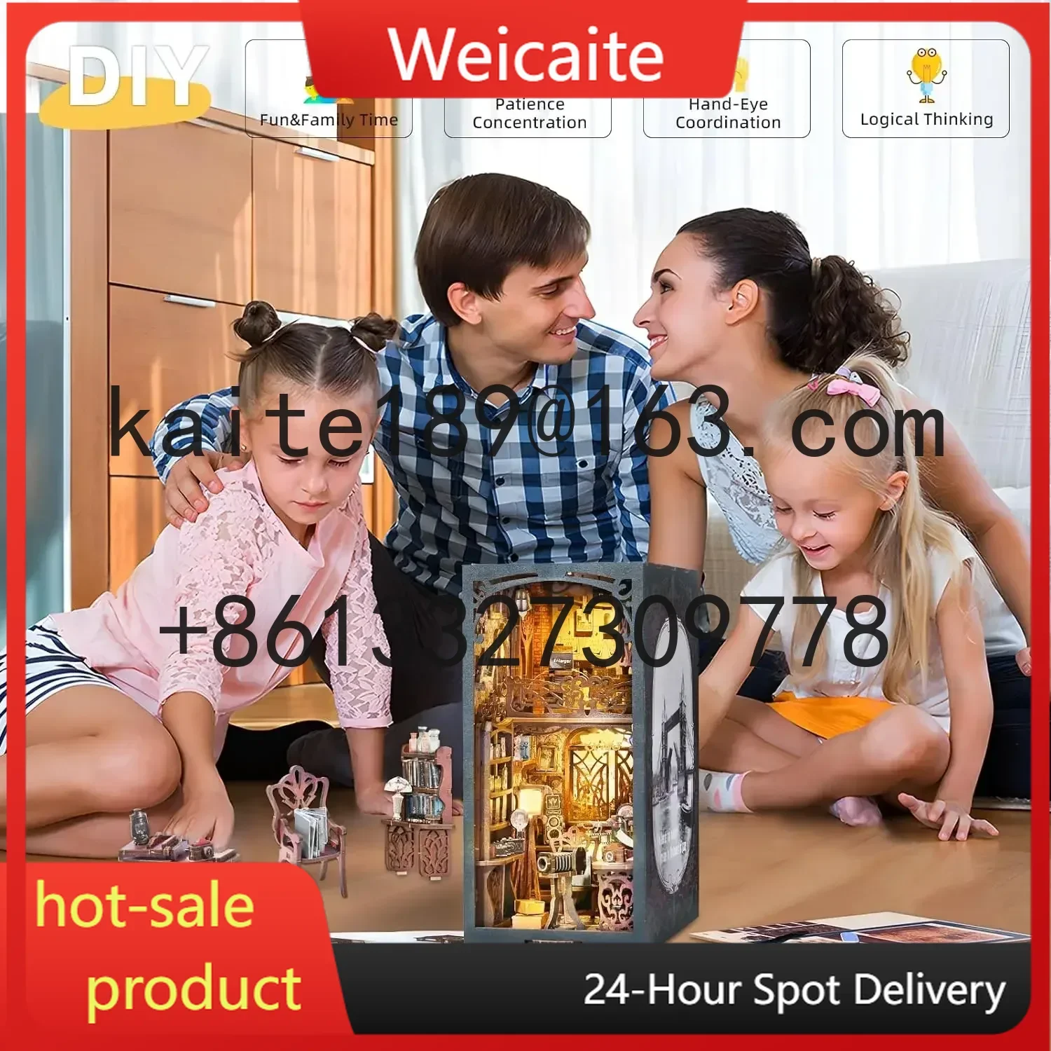 

311C0012 Magic Night House Model Building Kit with LED Light Darkroom Wooden 3D Book Corner Kit Craft DIY Handmade Puzzle