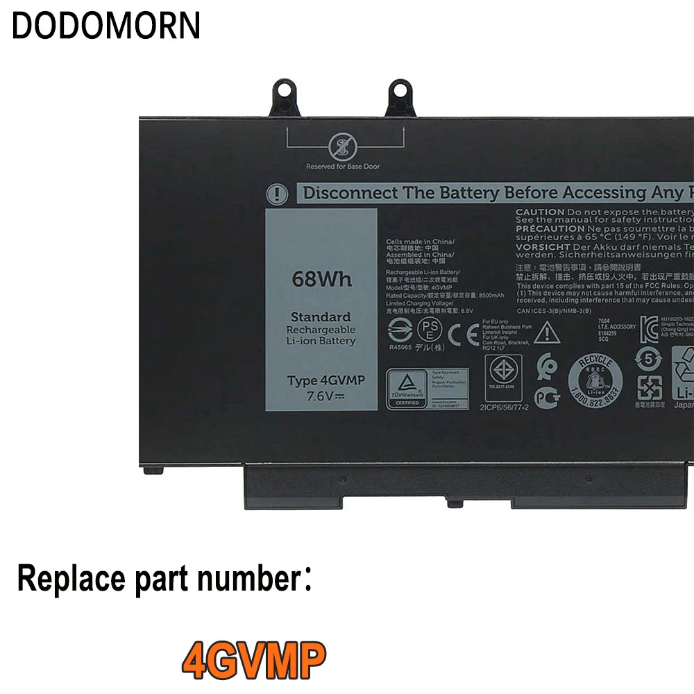 DODOMORN-4GVMP بطارية الكمبيوتر المحمول ، ديل لاتيتودي 5400 ، 5500 ، الدقة 3540 ، انسبيرون 7590 ، 7591 ، 7791 ، P84F ، P42E ، P98G001 سلسلة ، 2 في 1