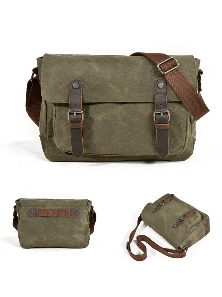 Vintage Herren Outdoor Casual Umhängetasche Canvas Single Shoulder Umhängetasche Herren Anti-Splash Oil Wax Vintage Umhängetasche – Detail 14