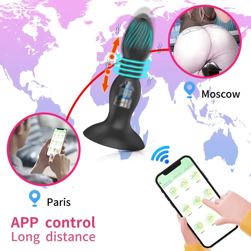 Thrusting بعقب المكونات الشرج هزاز بلوتوث APP التحكم عن بعد تهتز المكونات الشرج مثير ذكر جهاز تدليك للبروستاتا الجنس لعب للرجل