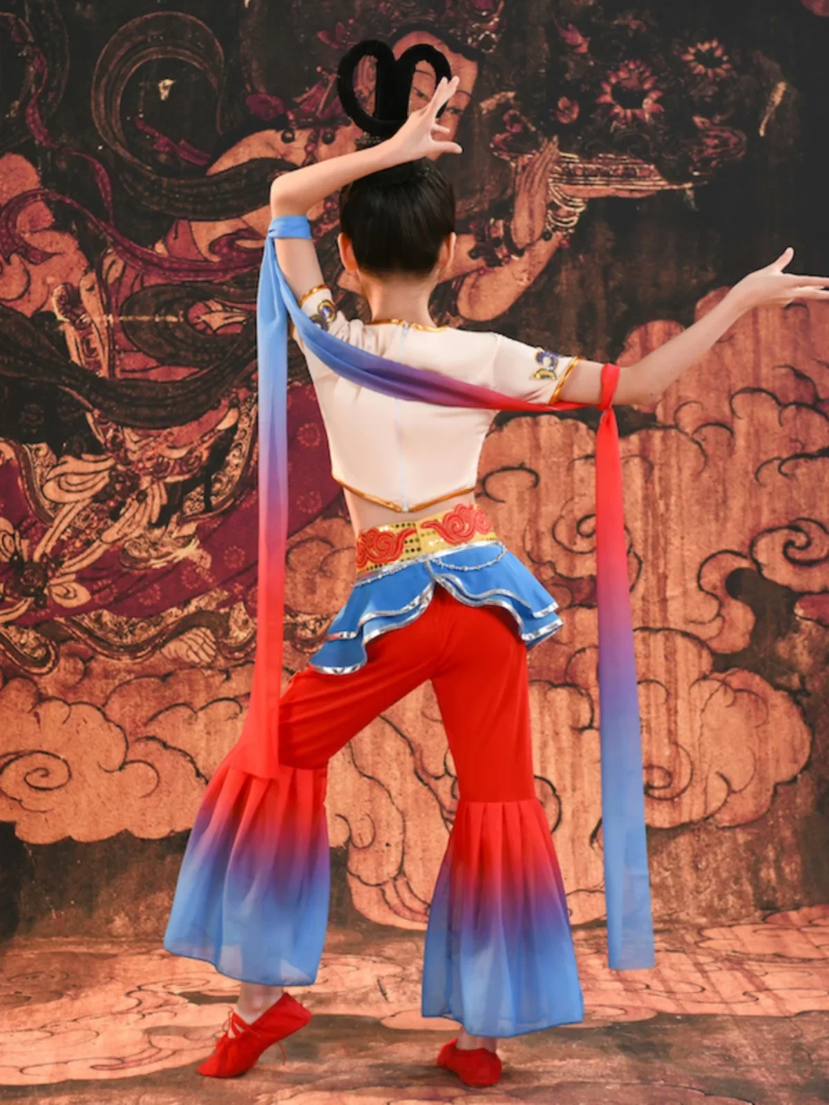 Feitian Drum Performance Costume for Girls Dunhuang Dance Costume for Children Classical Dance Miaoyin Rebound Pipa PropRingdrum