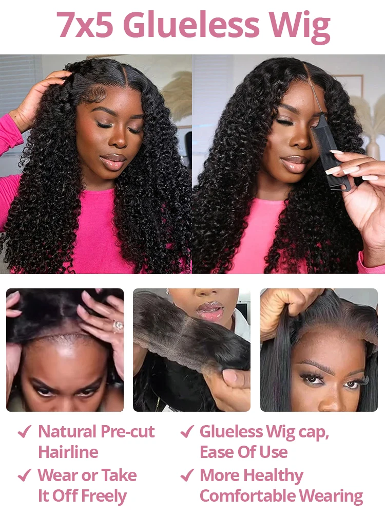 250 Density Deep Wave 4x4 Lace Closures Human Hair Wigs Pre Cut Lace Curly 7x5 Glueless Wig Human Hair Ready To Wear HD No Glue Water Wave 13x4 Frontal Wig For Women Brazilian Preplucked 100% Raw Human Hair Wigs Bleached Knots Natural Hairline view 5