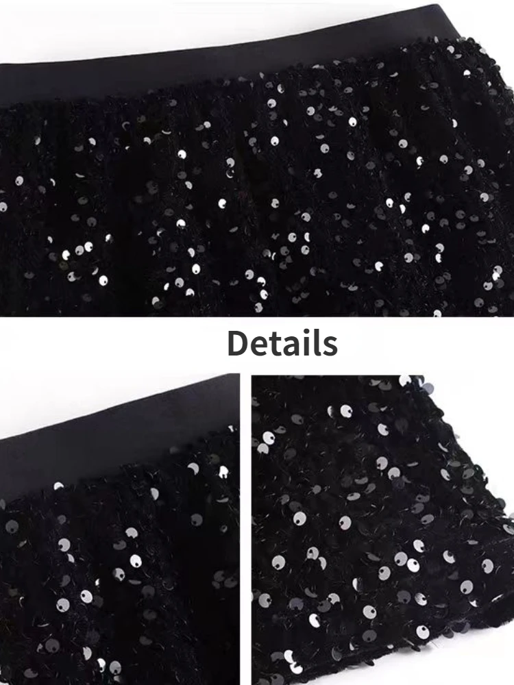 تنانير نسائية متوسطة الطول مطرزة بخصر عالٍ للخريف والشتاء على شكل حرف a أنيقة للسيدات باللون الأسود تناسب جميع الأعمار ملابس الشارع الشهير بلينغ فينتاج