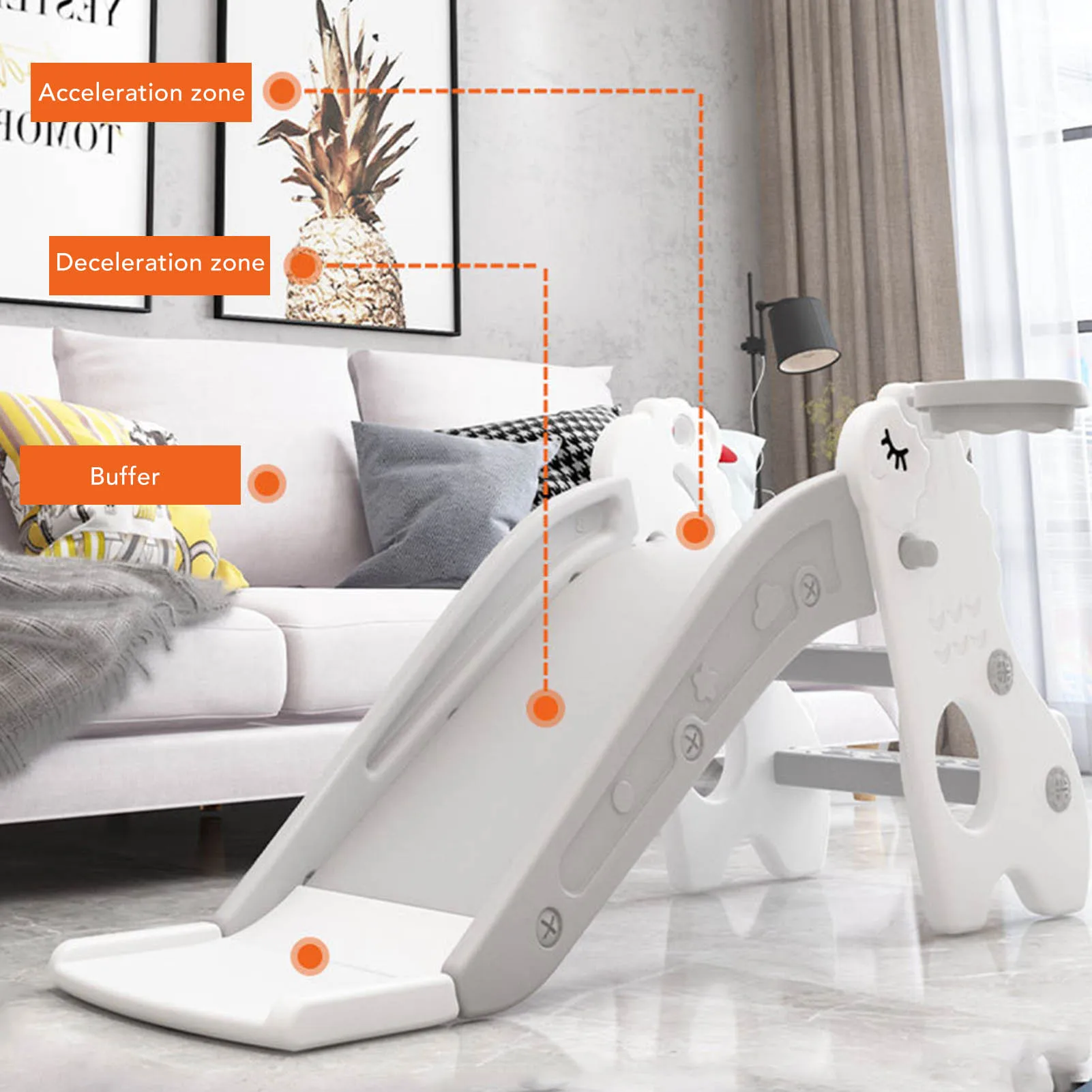 Kids Indoor Sliding Slide Freestanding Folding 2 Stairs Stable Base Climber Play Slide for Toddlers Children Climber Play Slide