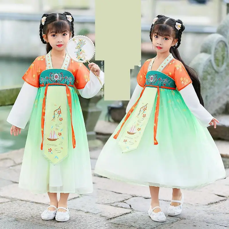 Disfraces de manga larga para niños, ropa de fotografía china con bordado de algodón, Hanfu antiguo, Primavera, novedad